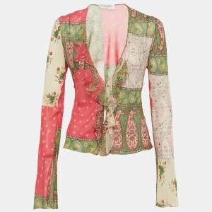 Christian Dior Multicolor Printed Silk Ruffle Detail Blouse L