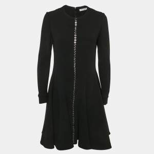 Dior Black Wool Button Front Mini Dress L