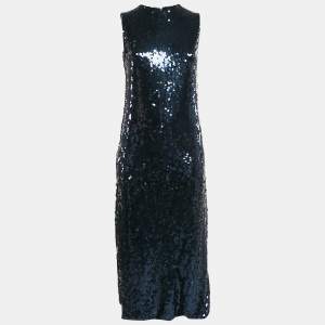 Dior Midnight Blue Sequin Sleeveless Midi Dress M