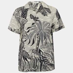 Christian Dior Blue/White Jungle Print Cotton Short Sleeve Shirt M
