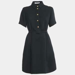 Christian Dior Black Wool Belted Mini Dress M