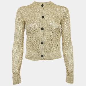Christian Dior Gold Lurex Crochet Crop Cardigan S