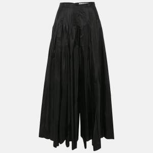 Dior Black Silk Pleated Wide-Leg Pants S