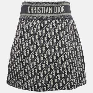 Christian Dior Blue Oblique Stretch Nylon Mini Skirt S