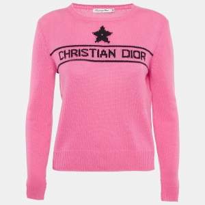Christian Dior Pink Star Logo Intarsia Sweater M