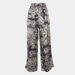 Dior Navy Blue Toile de Jouy Print Silk Pants M