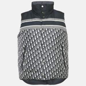 Dior Navy Blue Oblique Jacquard Zip-Up Reversible Puffer Vest Jacket S