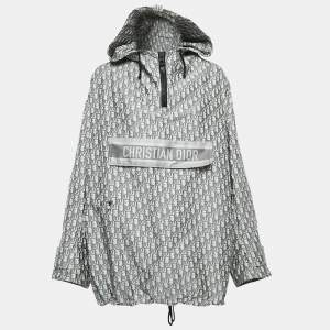 Dior Grey Oblique Jacquard Taffeta Hoodie Oversized Jacket L