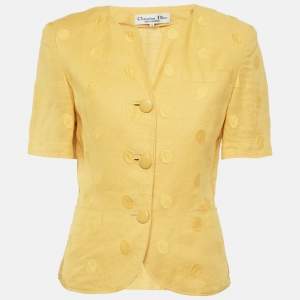 Christian Dior Pret a Porter Yellow Jacquard Pleated Blouse M