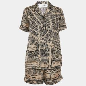 Christian Dior Beige Printed Silk Shirt and Shorts Set S