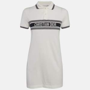Christian Dior White/Blue Logo Jersey Polo T-Shirt Dress S