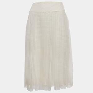 Christian Dior White Flocked Tulle Midi Skirt S