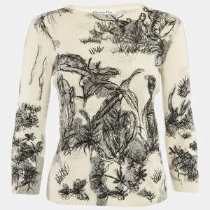 Dior Off-White Embroidered Cashmere Crew Neck Sweater S
