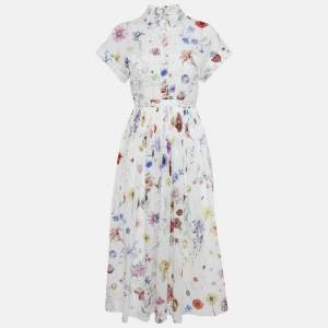 Christian Dior Floral Print Cotton Gathered Midi Dress S