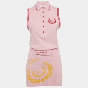 Christian Dior Boutique Pink Cotton Pique Printed Sleeveless T-Shirt Dress M