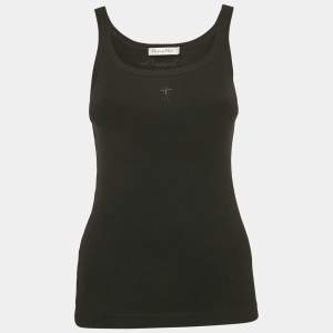 Dior Black Logo Embroidery Cotton Rib Knit Tank Top S
