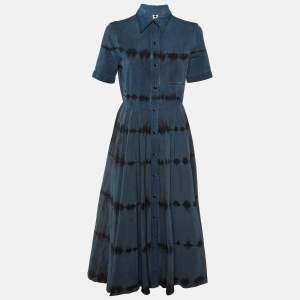 Dior Blue Tie-Dye Print Cotton Button Front Midi Dress M