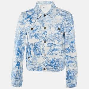 Christian Dior White Dioriviera Print Denim Button Front  Jacket M
