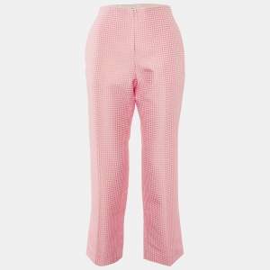 Christian Dior Pink Houndstooth Pattern Cotton Straight Leg Pants M