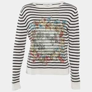 Christian Dior Monochrome Striped Printed Knit Jumper S
