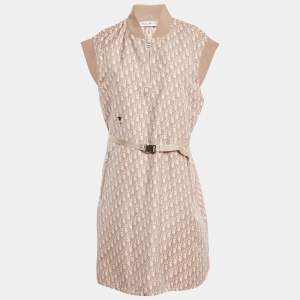 Dior Nude Pink Logo Jacquard Belted Sleeveless Short Dress L