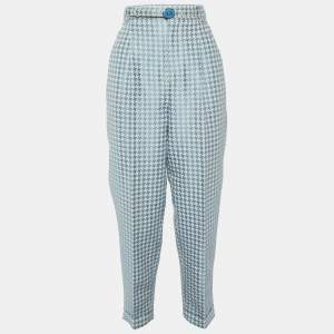 Dior Blue/White Houndstooth Cotton Belted Pants S