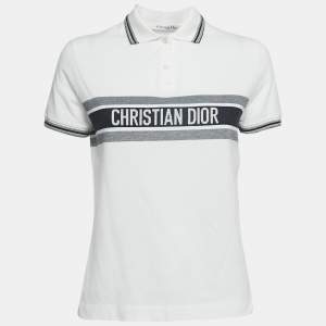 Christian Dior White Logo Detail Cotton Polo T-Shirt S