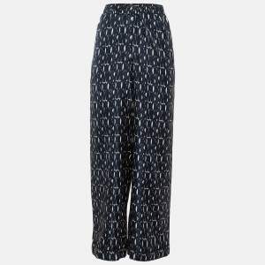 Christian Dior Blue Monogram Print Silk Straight Leg Trousers M