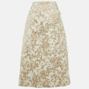 Christian Dior White/Gold Brocade Midi Skirt M