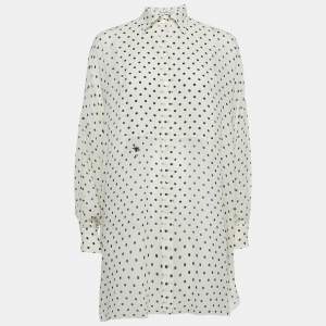 Dior White Polka Dot Print Silk Tunic Top S