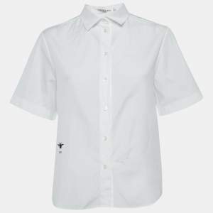 Christian Dior White Cotton Poplin Short Sleeve Shirt M