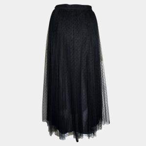 Dior Black Mesh Mid-Length Polkadot Pleated Skirt USA 8
