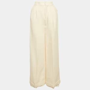 Christian Dior Cream Wool Wide-Leg Trousers S