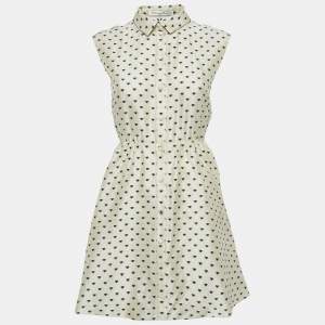 Christian Dior Cream Heart Jacquard Taser Silk Mini Dress S