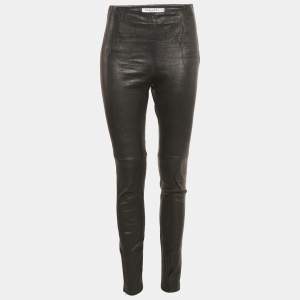 Dior Black Leather Zip-Up Hem Detail Skinny Pants M