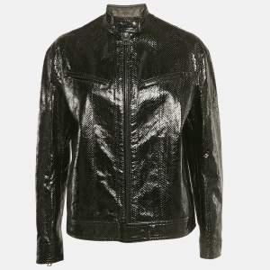Christian Dior Black Snake Leather Zip-Up Jacket S