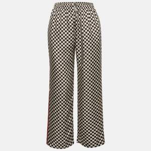 Dior White/Black Checkered Heart Print Silk Pajama Pants M
