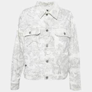 Christian Dior White Toile de Jouy Dioriviera Printed Denim Jacket M