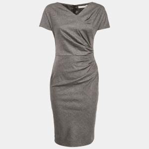 Christian Dior Grey Wool Pleated Sheath Dress S