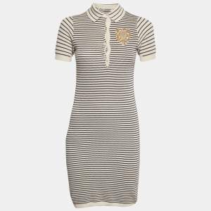 Christian Dior White/Black Striped Rib Knit T-Shirt Dress S