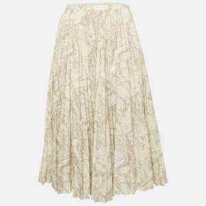 Dior Off-White Printed  Cotton Pleated Midi Skirt S