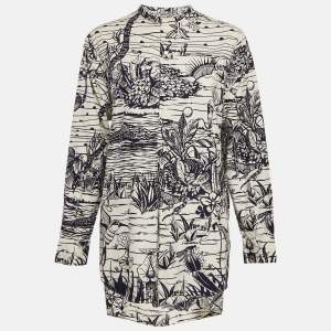 Christian Dior White/Blue Cotton Printed Tunic Top L
