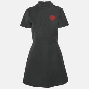 Christian Dior Black Heart Applique Wool Quilted Detail Short Dress M