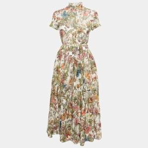 Christian Dior Green Floral Print Cotton Midi Dress S