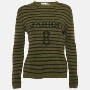 Dior Green Striped Cashmere Long Sleeve Sweater S