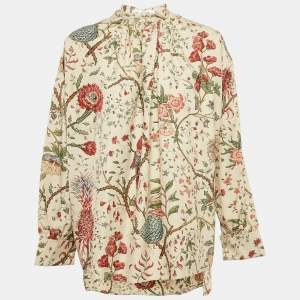 Dior Beige Floral Print Cotton Long Blouse M
