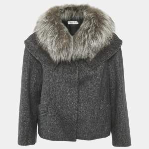 Christian Dior Dark Grey Wool & Silk Fur Collar Jacket M