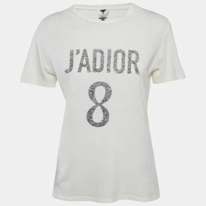 Dior Ivory J'Adior 8 Print Cotton Knit Crew Neck T-Shirt S