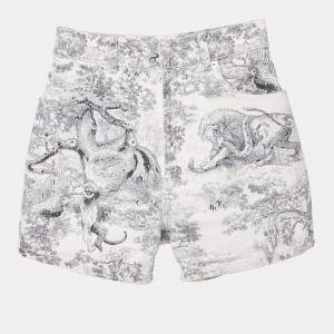 Pre Owned Christian Dior White/Blue Denim Toile de Jouy  Shorts XS