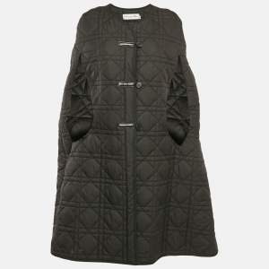 Christian Dior Black Technical Taffeta Oversized Macrocannage Cape S